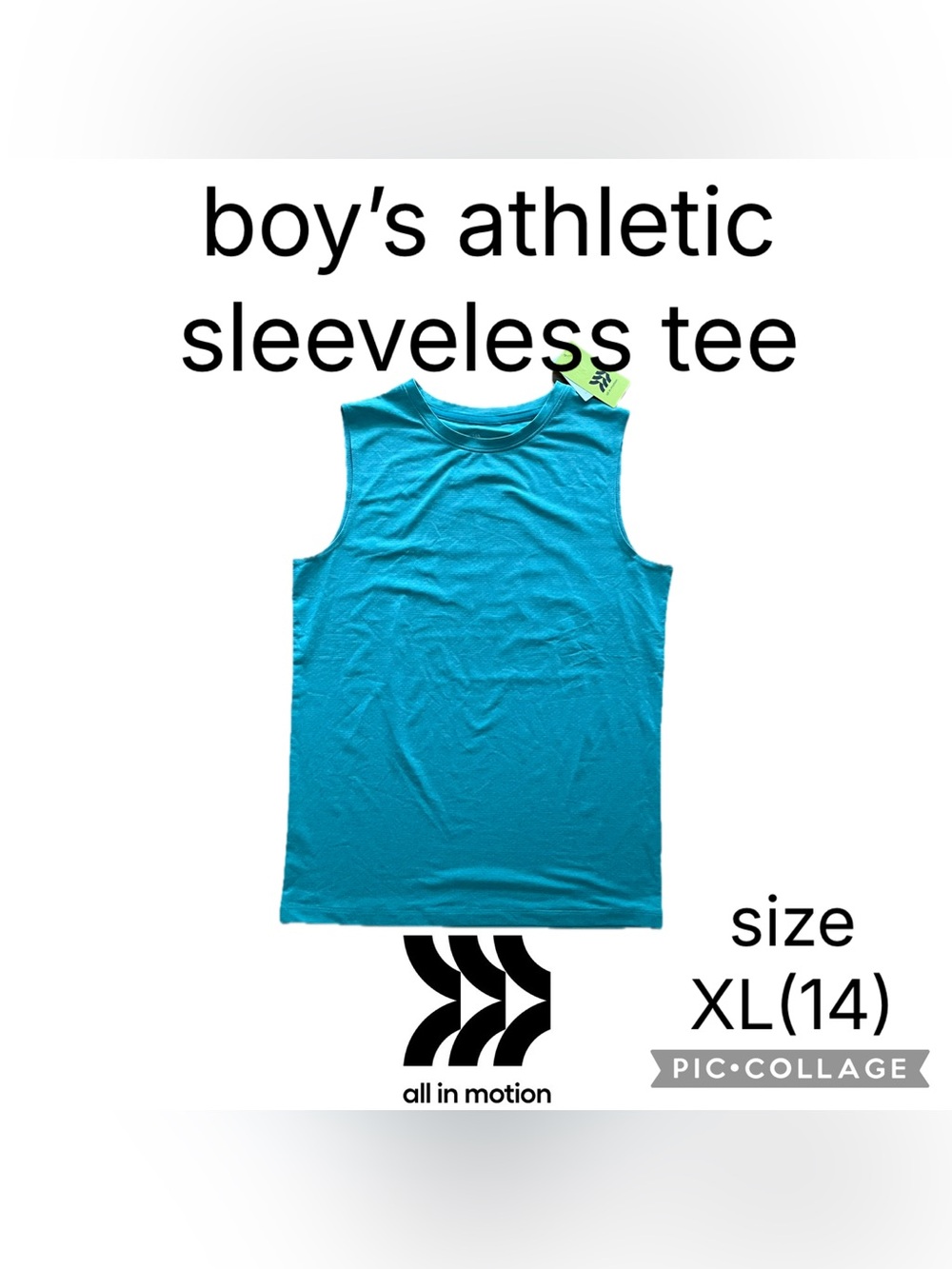 Target All In Motion Boy’s Athletic Sleeveless Tee Turquoise Size XL(14) NEW